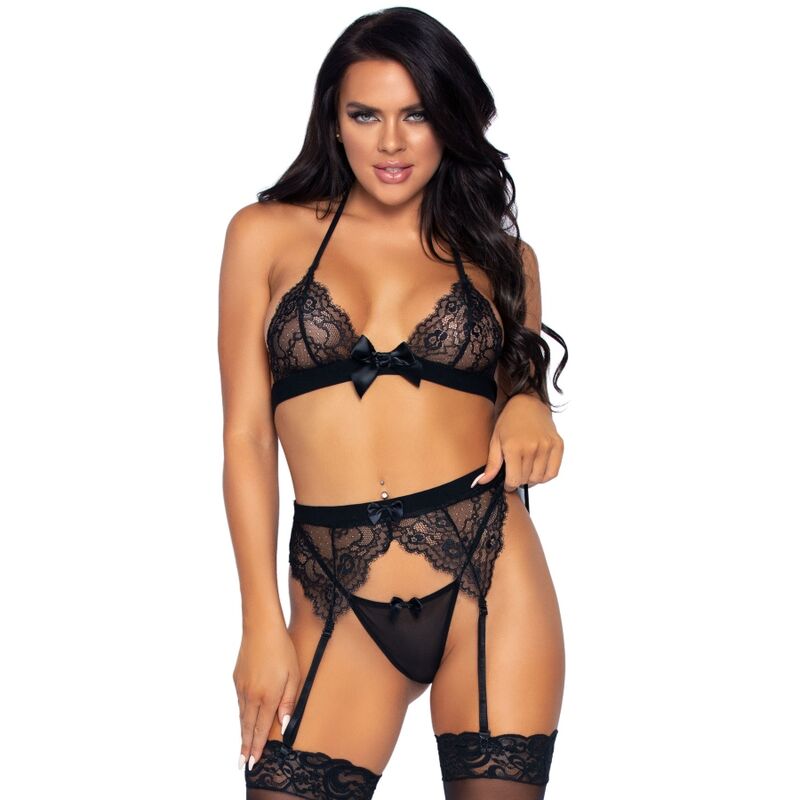 Ensemble de lingerie en dentelle avec porte jarretelles et string, taille L, élégant Leg Avenue