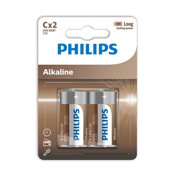 Piles alcalines C longue durée pour jouets et lampes de poche PHILLIPS