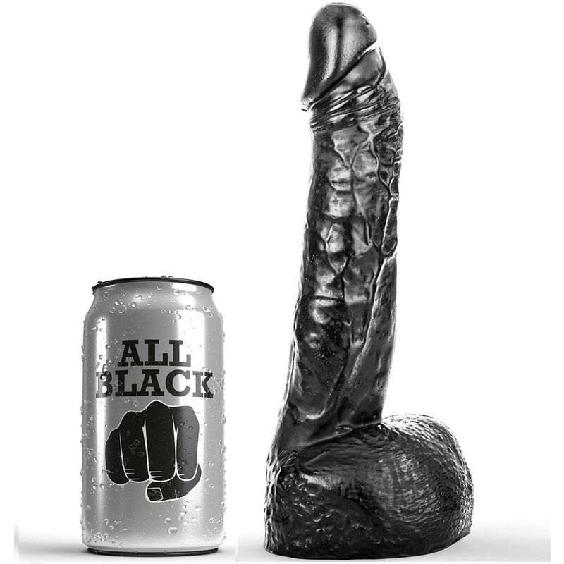 Gode ALL BLACK à la forme réaliste, 20 cm