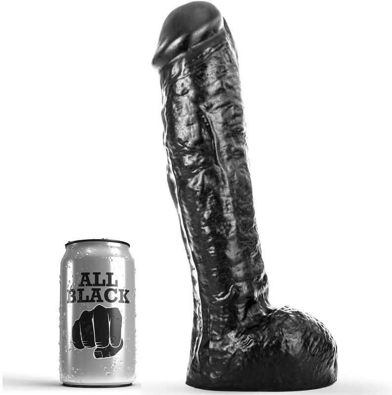 Gode réaliste de 29 cm à tige épaisse et nervures, hypoallergénique ALL BLACK