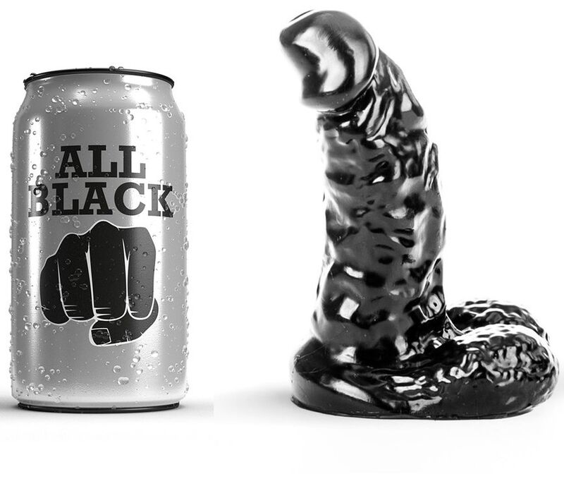 Gode ALL BLACK à tige nervurée, 13 cm