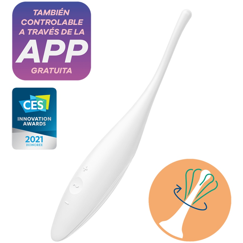 Vibromasseur connecté Satisfyer Twirling Joy pour le clitoris, blanc