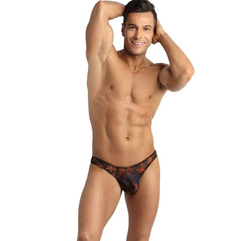 String pour homme en tulle noir à imprimé palmiers multicolore, tout confort ANAIS