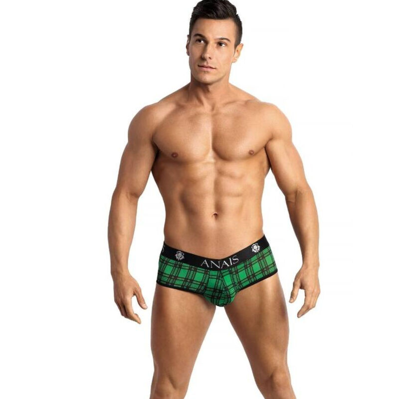 Jockstrap bikini en lycra à carreaux verts et noirs avec large ceinture ANAIS