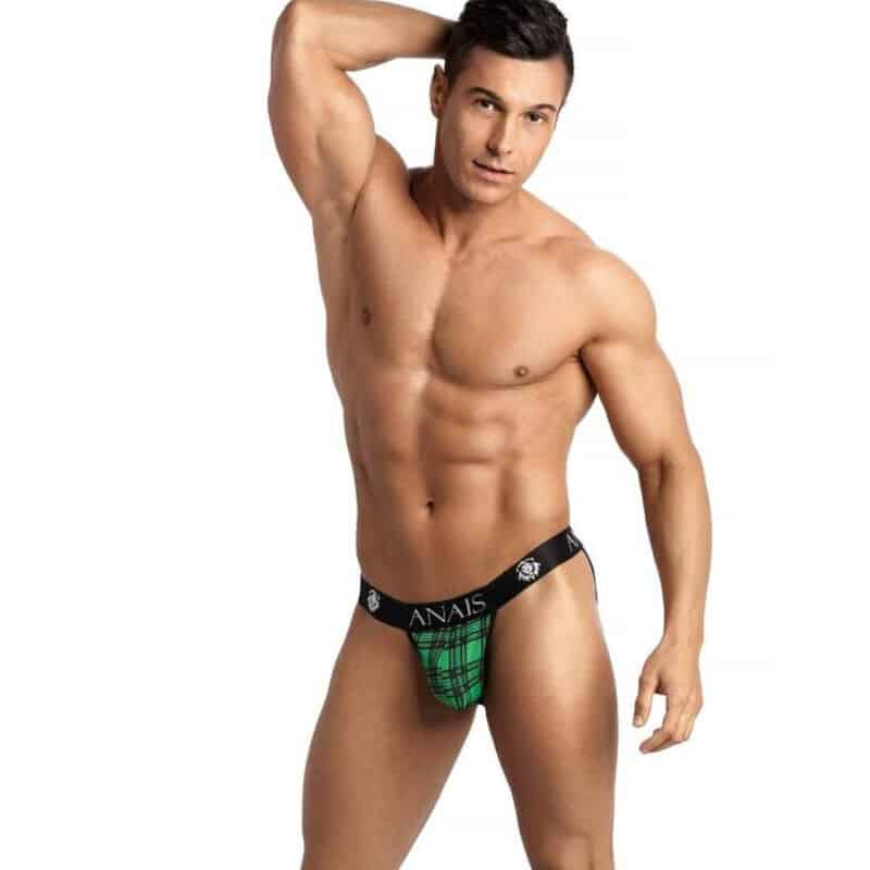 Jockstrap sexy pour homme en lycra, slip avec large ceinture confort vert et noir ANAIS