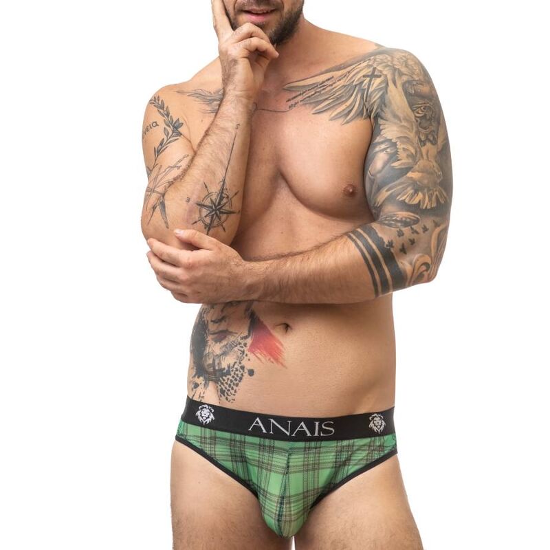 Slip sexy pour homme en lycra vert à carreaux avec large ceinture, XL ANAIS