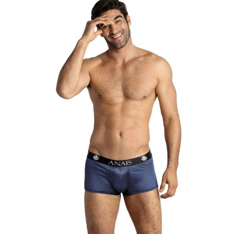 Boxer en tulle à bandes satinées, coupe sportive, bleu marine ANAIS