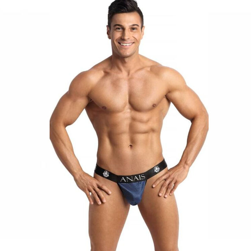 Jockstrap string en mesh à rayures satinées, coupe parfaite, bleu marine ANAIS