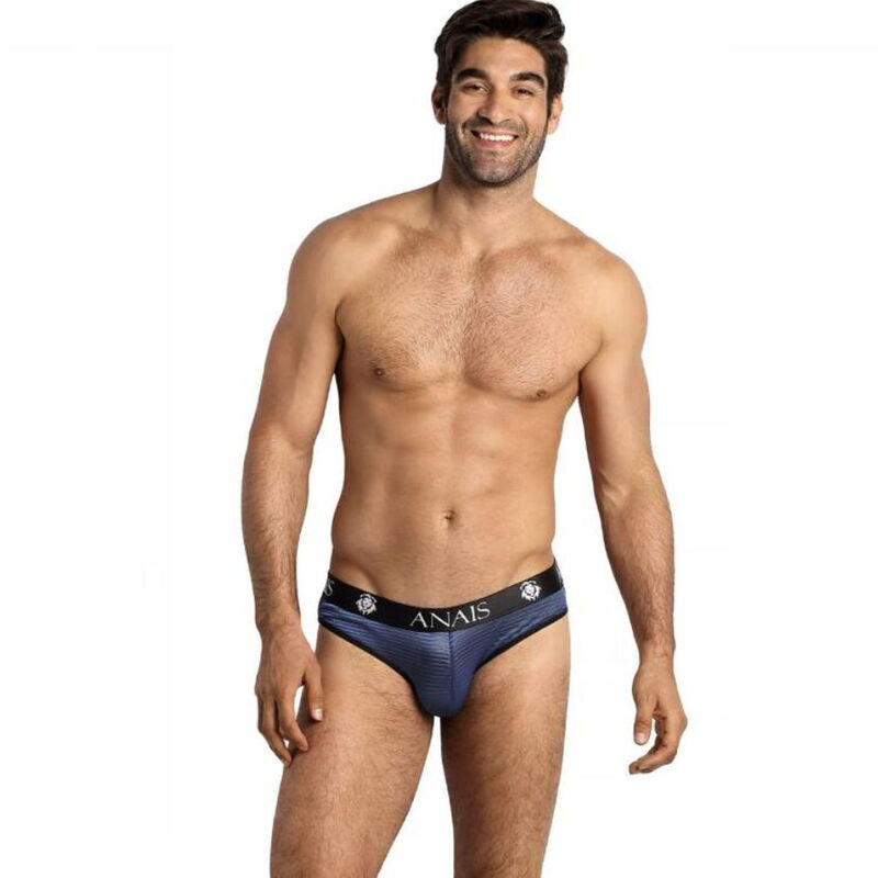Slip sexy pour homme en résille à rayures satinées bleu marine taille L ANAIS