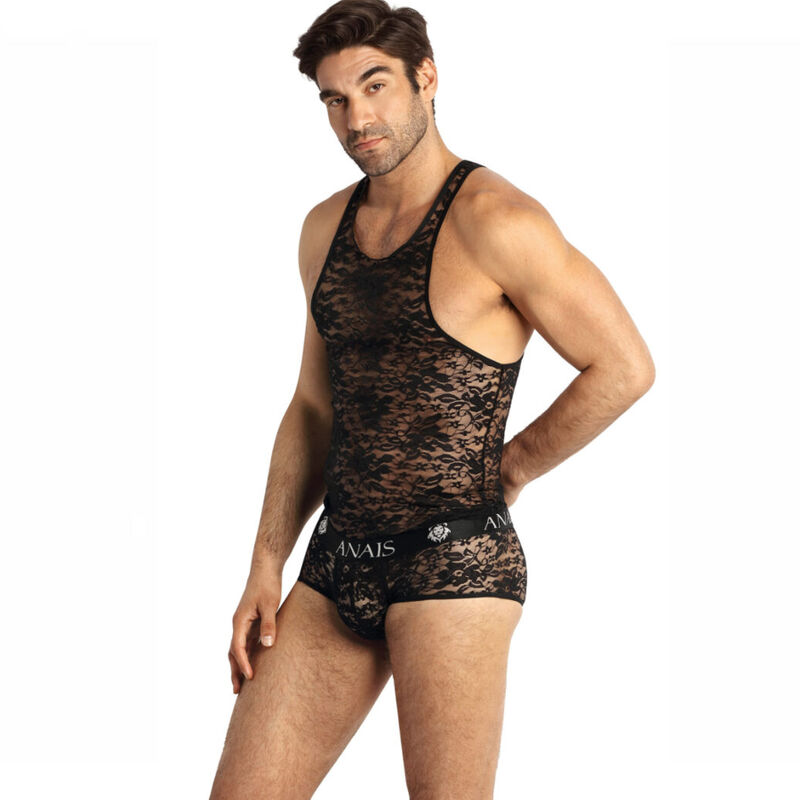 Débardeur de lingerie homme en dentelle à motif floral, coupe ajustée, XL ANAIS