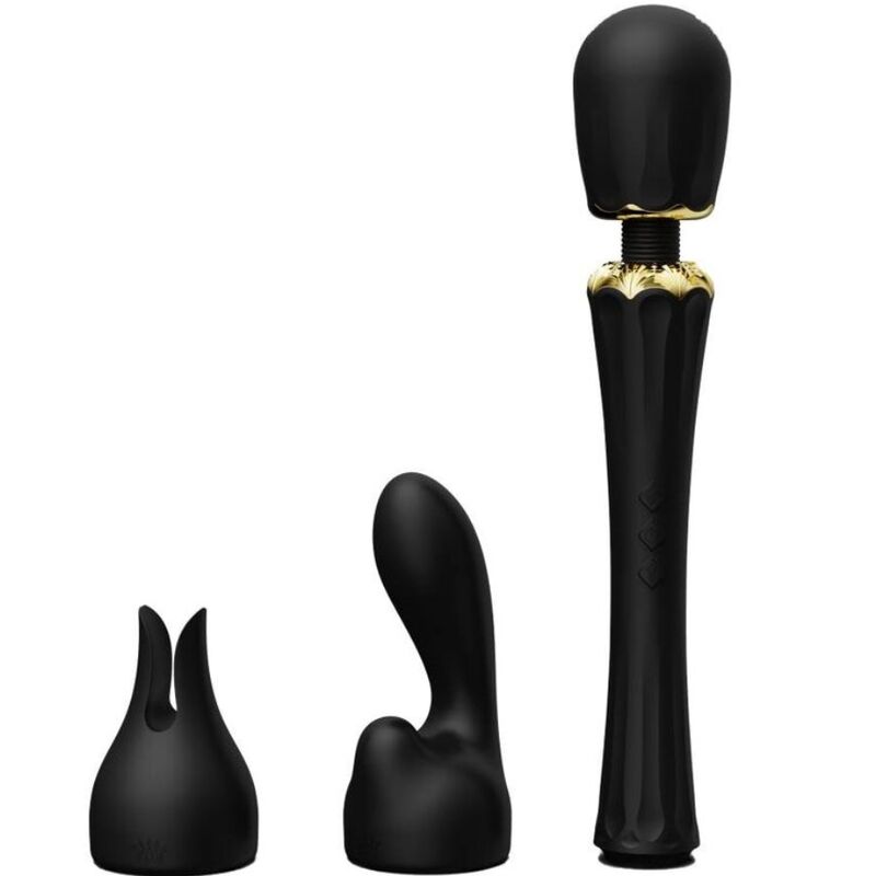 ZALO Kyro, vibromasseur wand noir avec 2 embouts en silicone