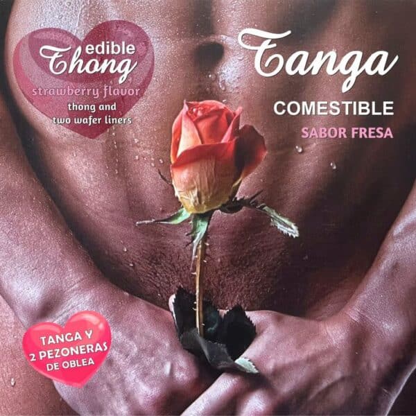 String comestible pour homme HOTFLOWERS avec deux cache-tétons, goût fraise