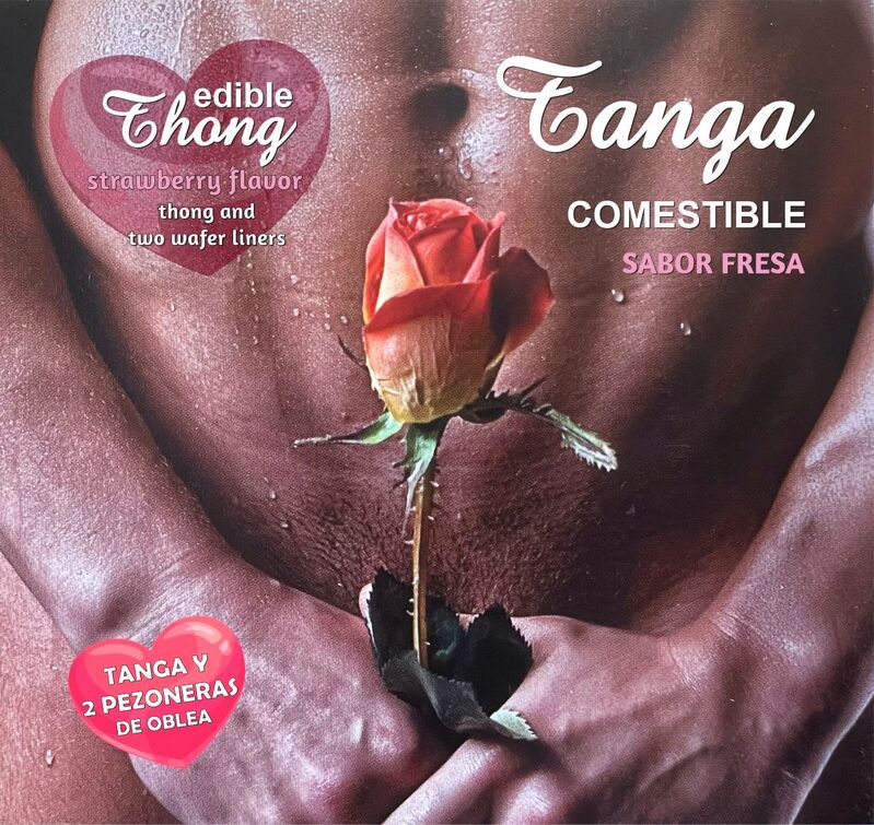String comestible pour homme HOTFLOWERS avec deux cache-tétons, goût fraise