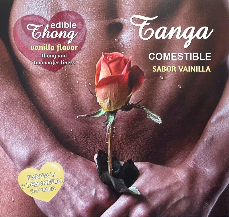 String comestible pour homme HOTFLOWERS avec 2 cache-tétons, goût vanille