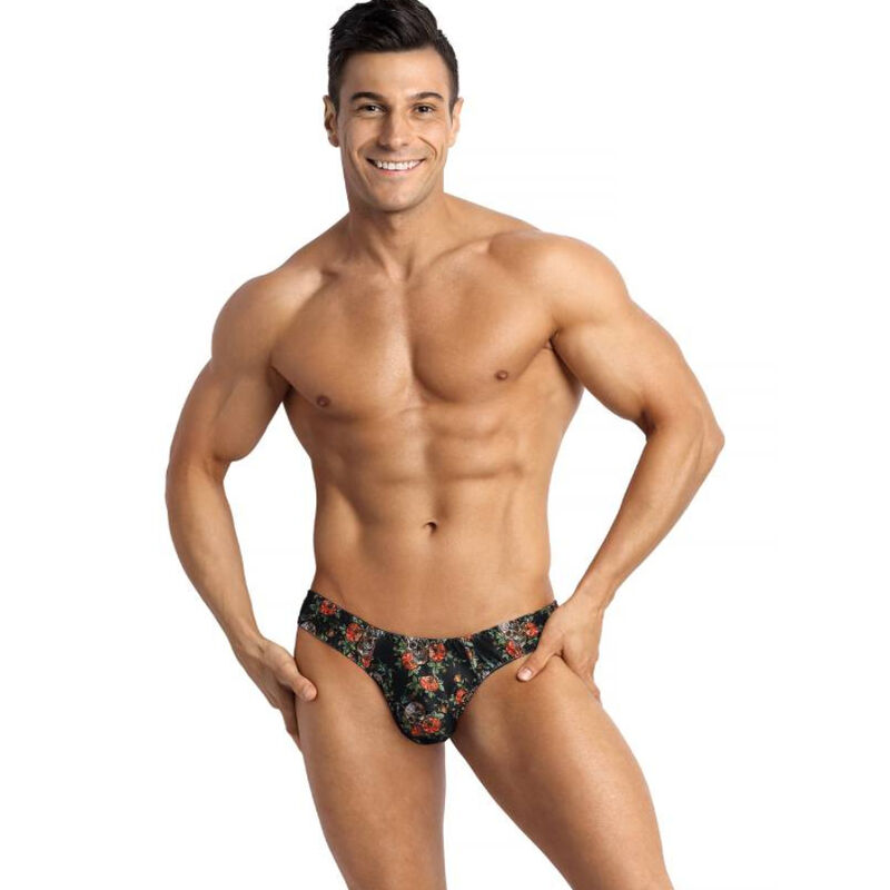 String homme confortable en modal, imprimé roses et crânes, avec une fine ceinture élastique ANAIS