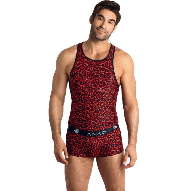 Débardeur homme rouge en microfibre à imprimé animal, coupe près du corps et sans manches ANAIS