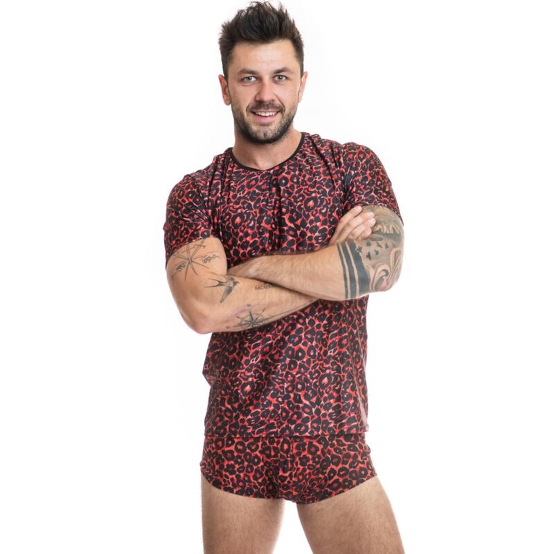 T shirt rouge pour homme en microfibre à imprimé animal, coupe ajustée ANAIS