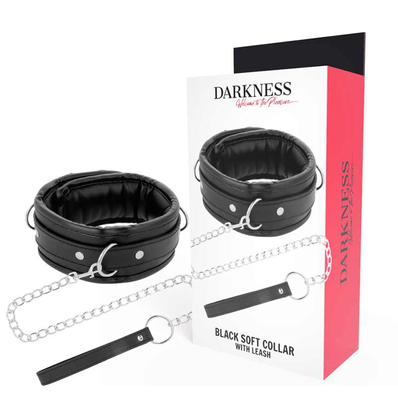 Collier BDSM en cuir DARKNESS avec laisse à chaîne