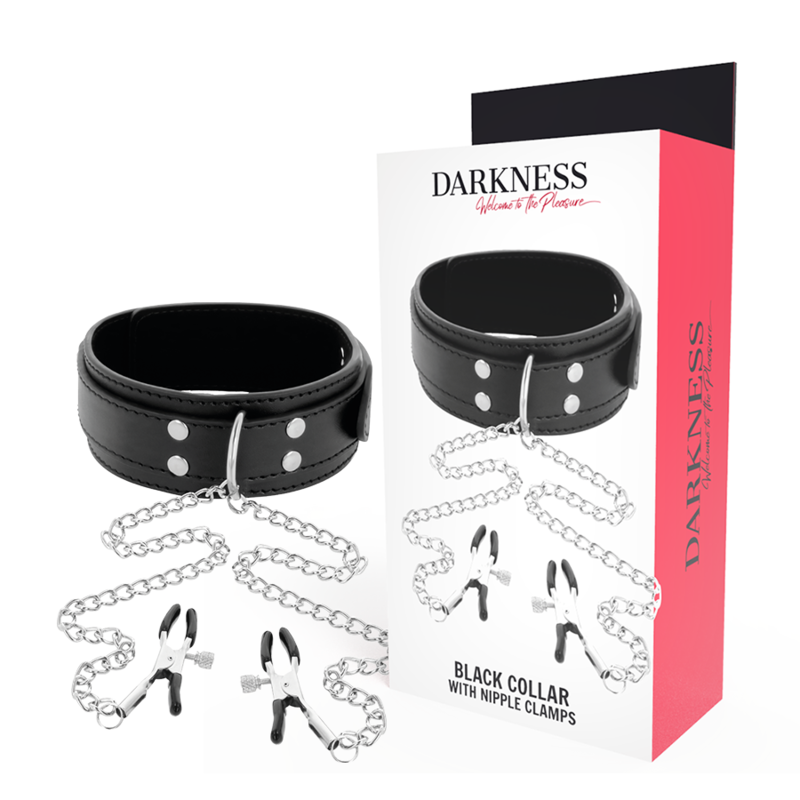 Collier BDSM DARKNESS avec pinces à tétons, noir