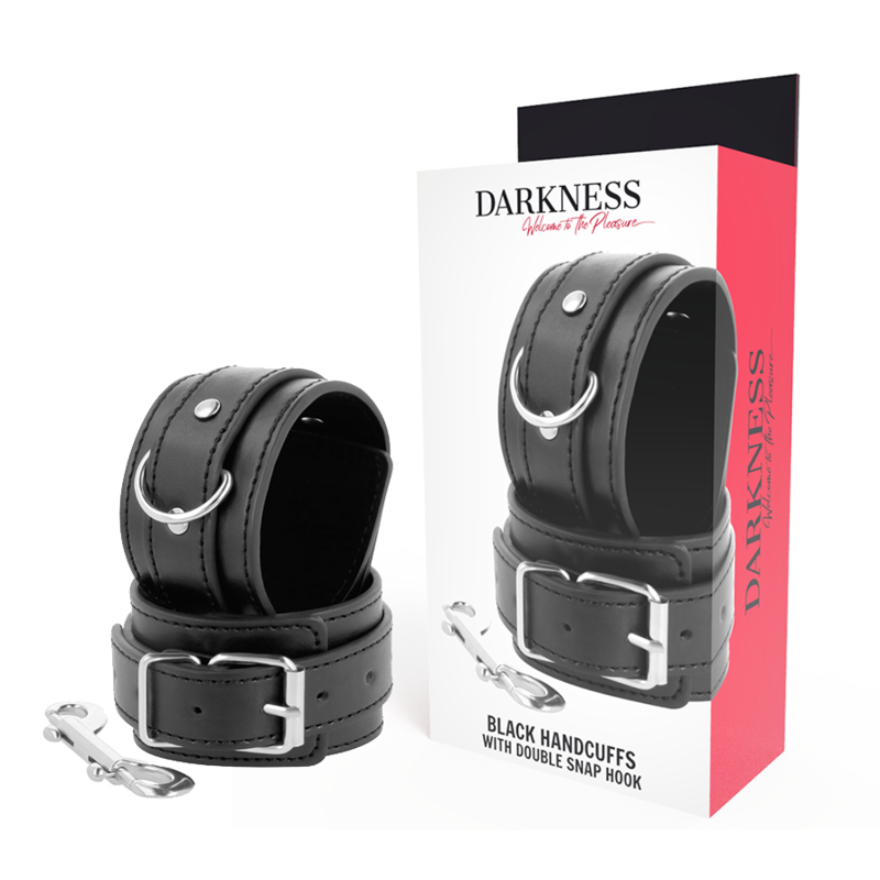 Menottes de poignet noires réglables DARKNESS avec double bande de renfort