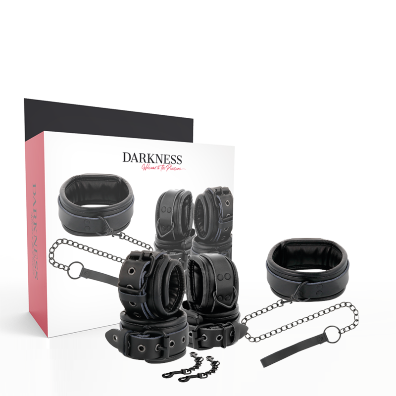 Menottes DARKNESS avec collier en cuir et laisse
