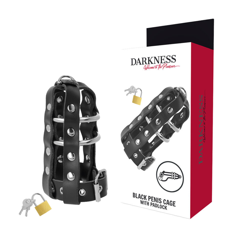 Cage de chasteté DARKNESS en cuir vegan avec cadenas