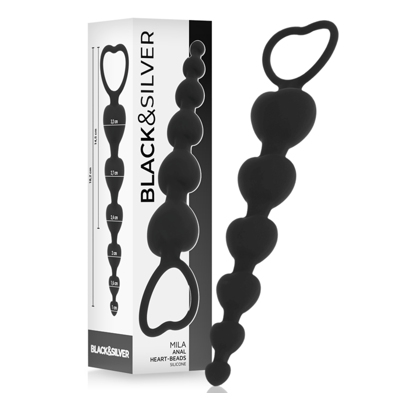 Chapelet anal en silicone avec poignée cœur pour un entraînement anal en douceur BLACKSILVER