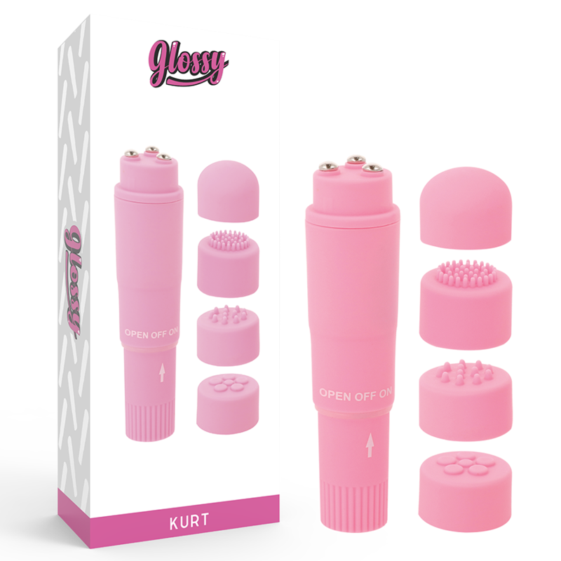 GLOSSY Kurt Pocket Massager rose avec 4 embouts