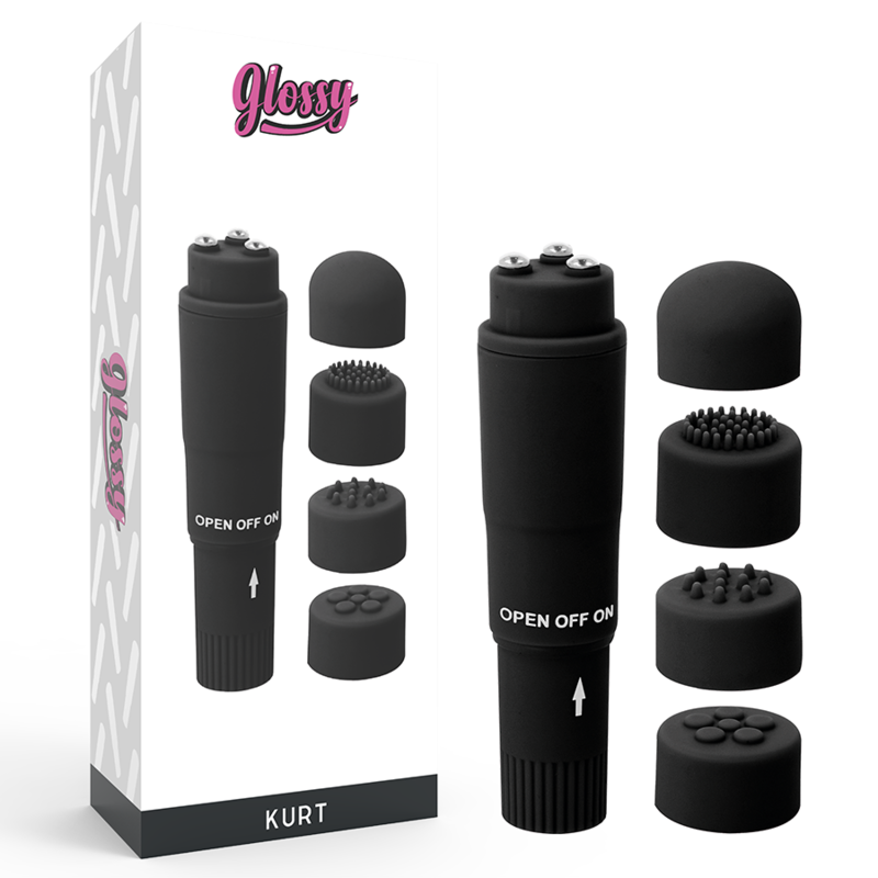 GLOSSY Kurt mini vibromasseur avec 4 embouts