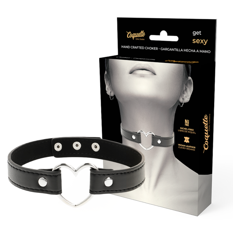 Collier BDSM Coquette Chic Desire en cuir vegan avec détail cœur