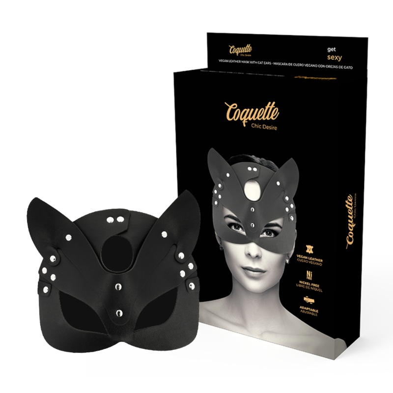 Masque de sommeil Coquette Chic Desire en cuir végan avec oreilles de lapin