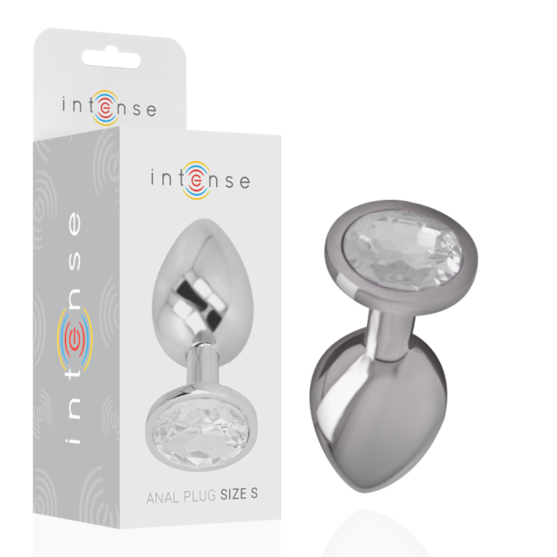 INTENSE Plug anal en métal avec pierre décorative argentée, taille S