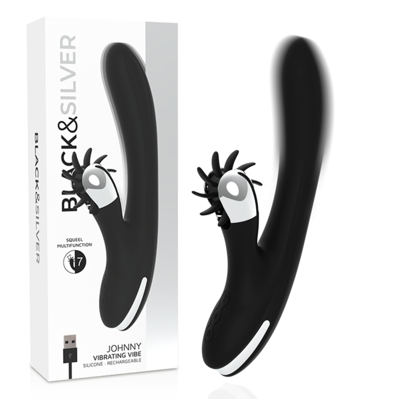 Vibromasseur Rabbit et point G à fortes vibrations, 24 cm BLACKSILVER