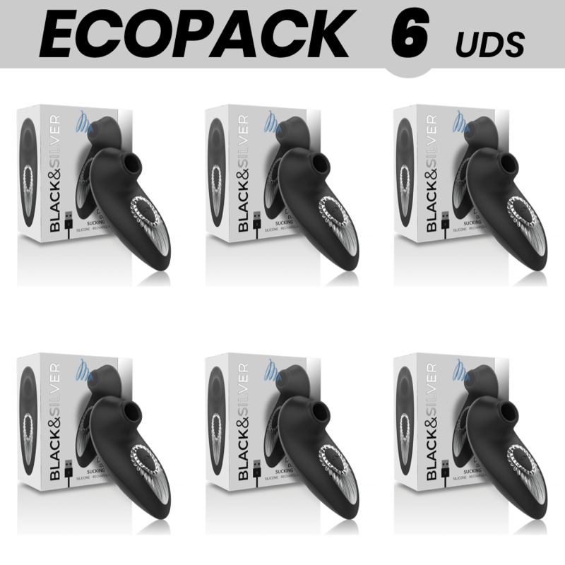Ecopack 6 Unités Blacksilver Drake Deluxe Sucking Vibe Rechargeable En Silicone Noir