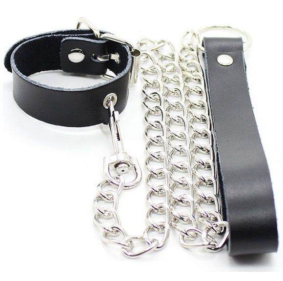 Collier BDSM OHMAMA FETISH avec sangle pénienne et chaîne en métal