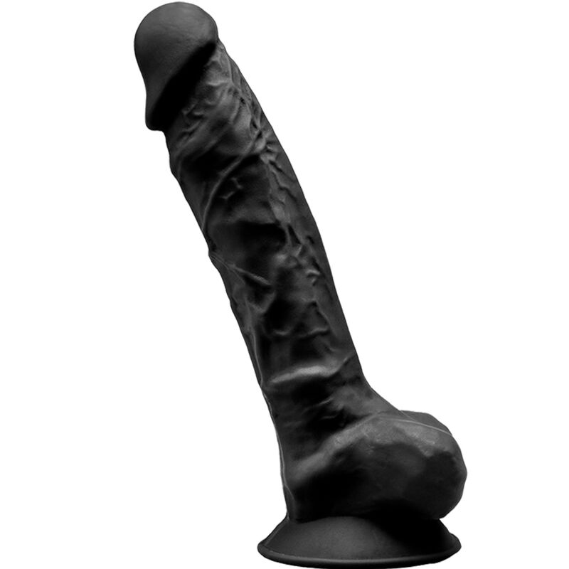 Gode réaliste noir en silicone de 20 cm avec ventouse SILEXD