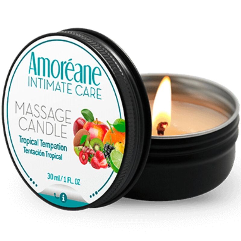 Bougie de massage au parfum tropical pour des moments de bien être sensuels AMOREANE