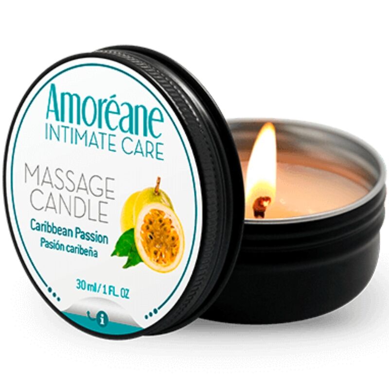 Bougie de massage Caribbean Passion à l’huile chaude et au parfum envoûtant pour des massages sensuels | AMOREANE