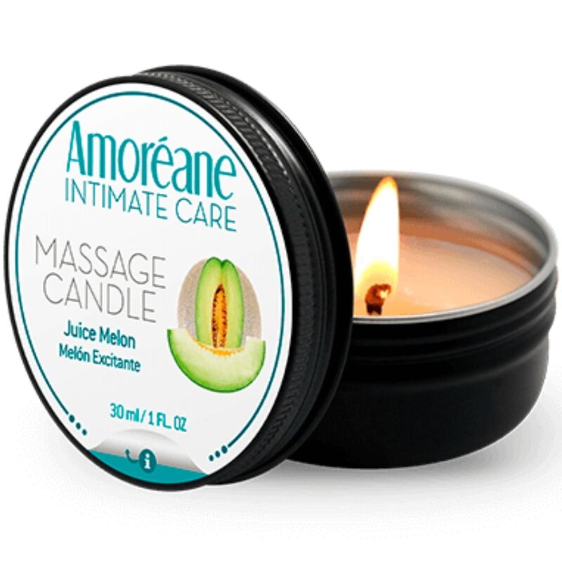 Bougie de massage à la melon avec huile chaude pour des massages sensuels AMOREANE