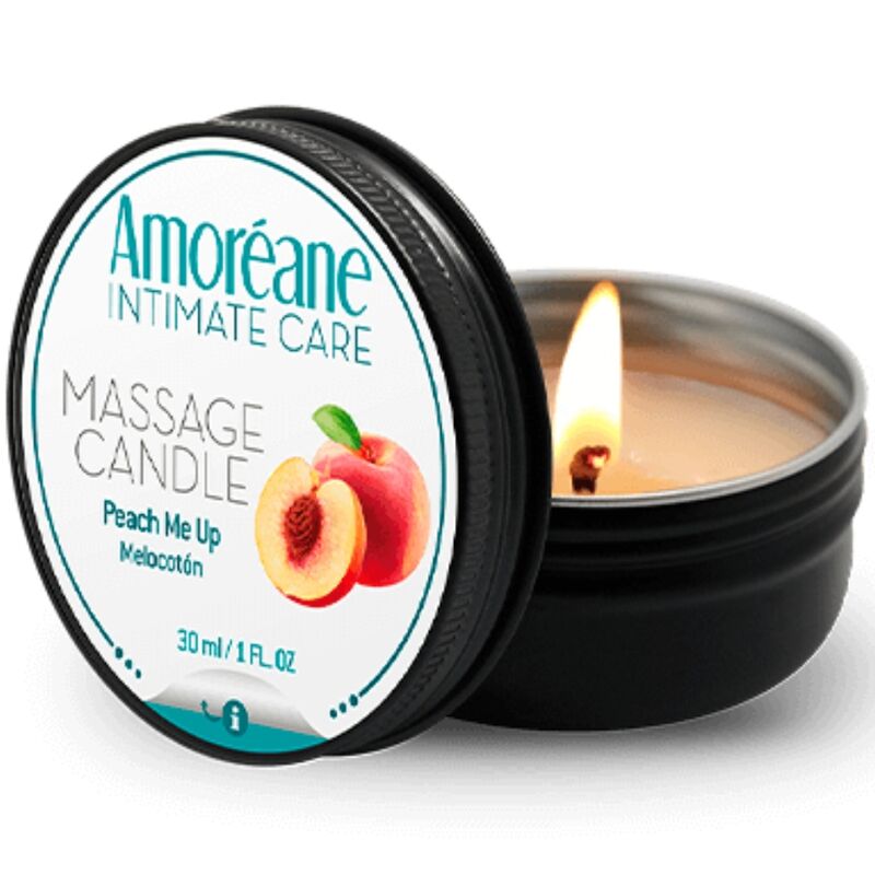Bougie de massage à la pêche pour massage sensuel en couple, 30 ml AMOREANE