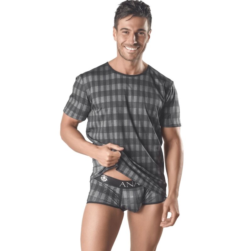 T shirt homme ajusté à imprimé à carreaux et matière stretch ANAIS