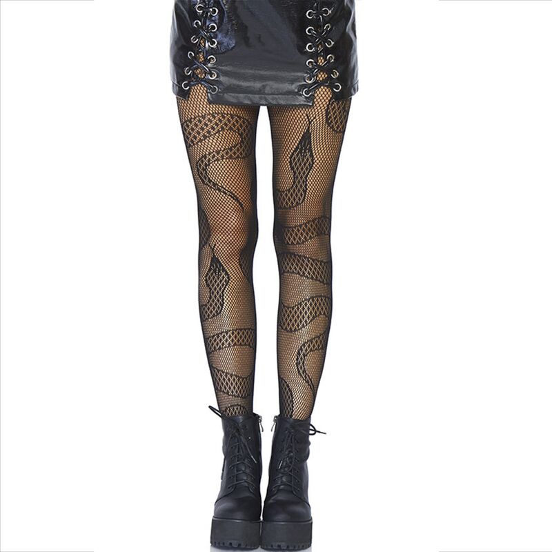 Bas résille noirs Leg Avenue à motif serpent