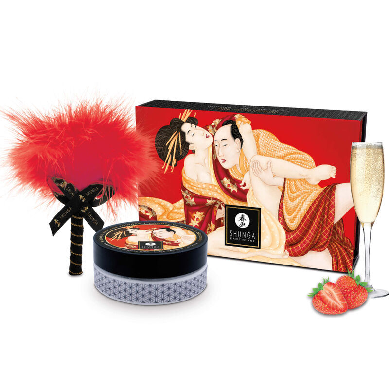 Poudre de massage SHUNGA parfum fraise avec plumeau, 75 g