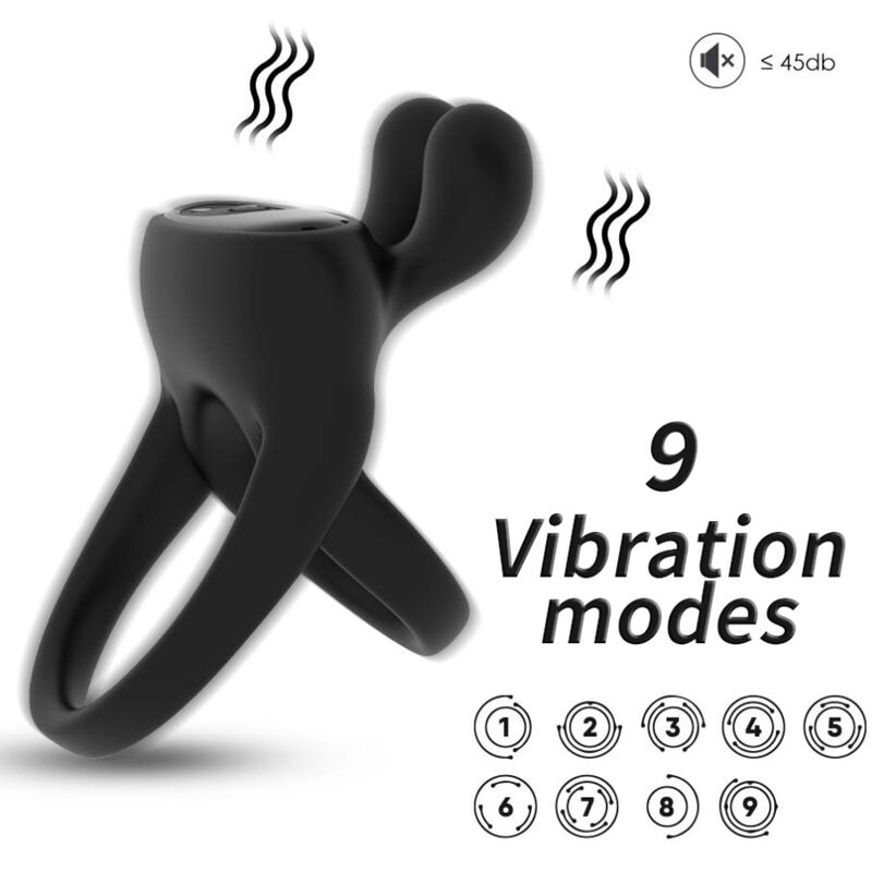 Anneau vibrant pour pénis ARMONY Rabbit, noir