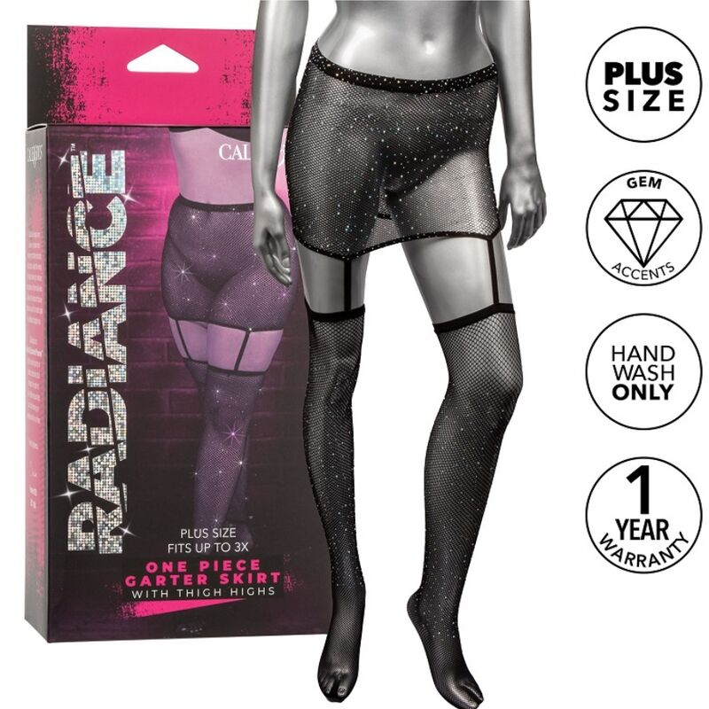 Ensemble CalExotics Radiance avec jupe porte-jarretelles et bas autofixants, grande taille