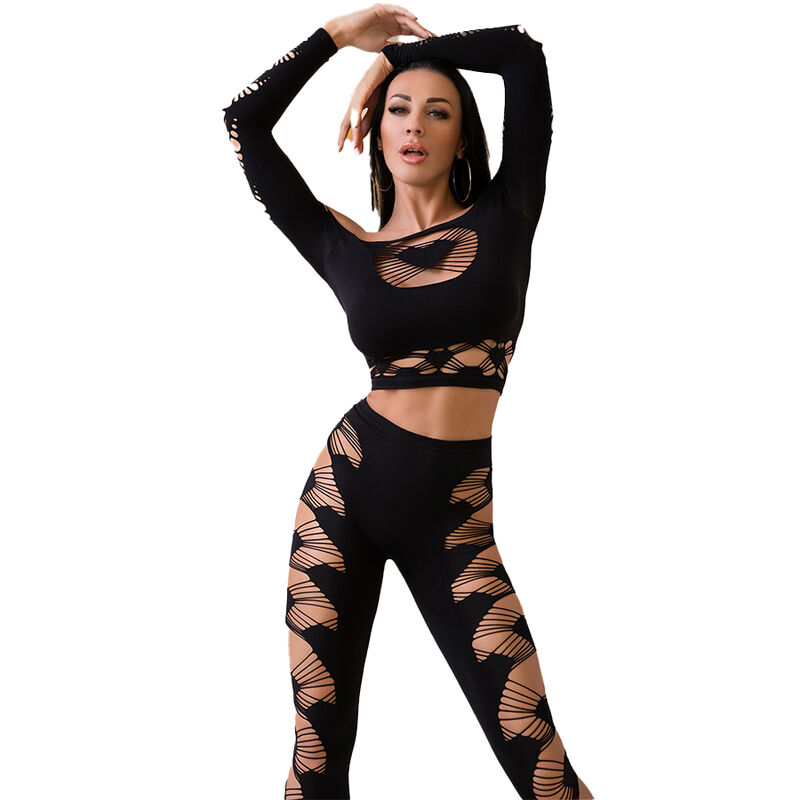 CHILIROSE CR 4436 ensemble de lingerie avec top et legging, noir, S/L
