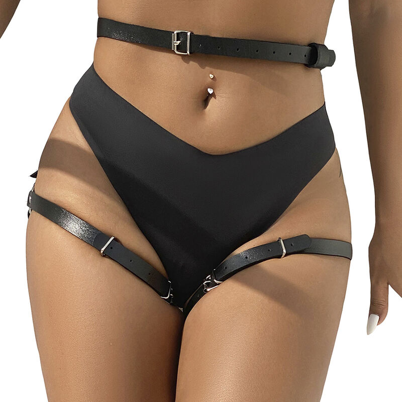 Harnais en cuir SUBBLIME FETISH pour la taille et les jambes, noir