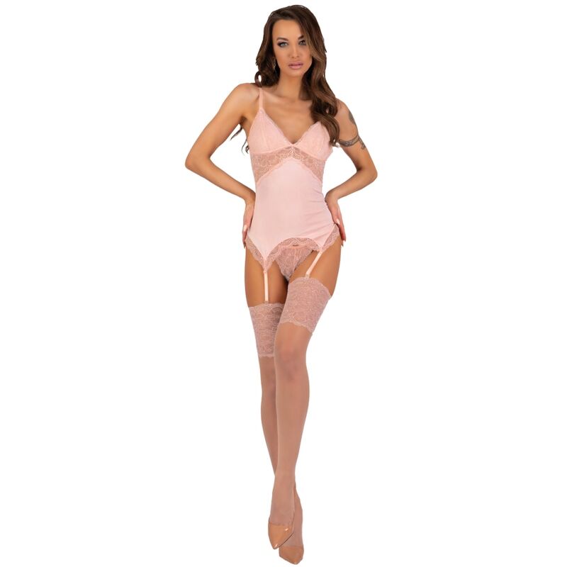 Ensemble corset lingerie avec dentelle et bas Peach LIVCO CORSETTI FASHION