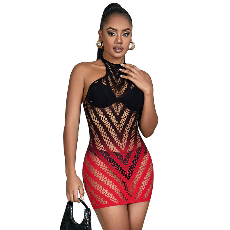 Robe sexy Subblime en résille rouge et noire, taille unique