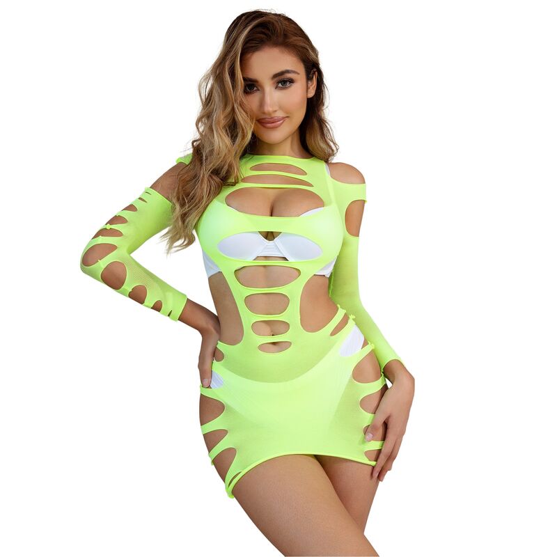 Robe sexy verte SUBBLIME en résille extensible, taille unique